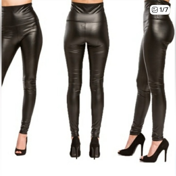 VILA Black Faux Leather Leggings - Picture 2 of 9